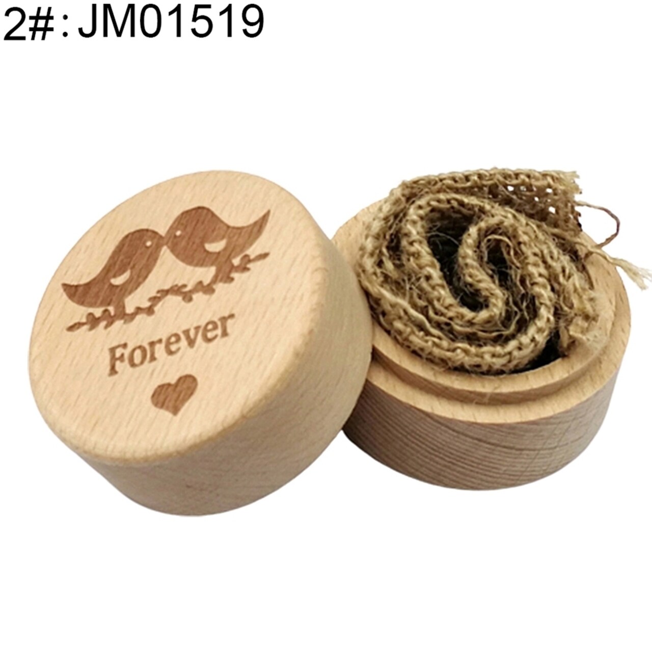 Wood Round Carved Proposal Wedding Ring Holder Display Box Jewelry Storage